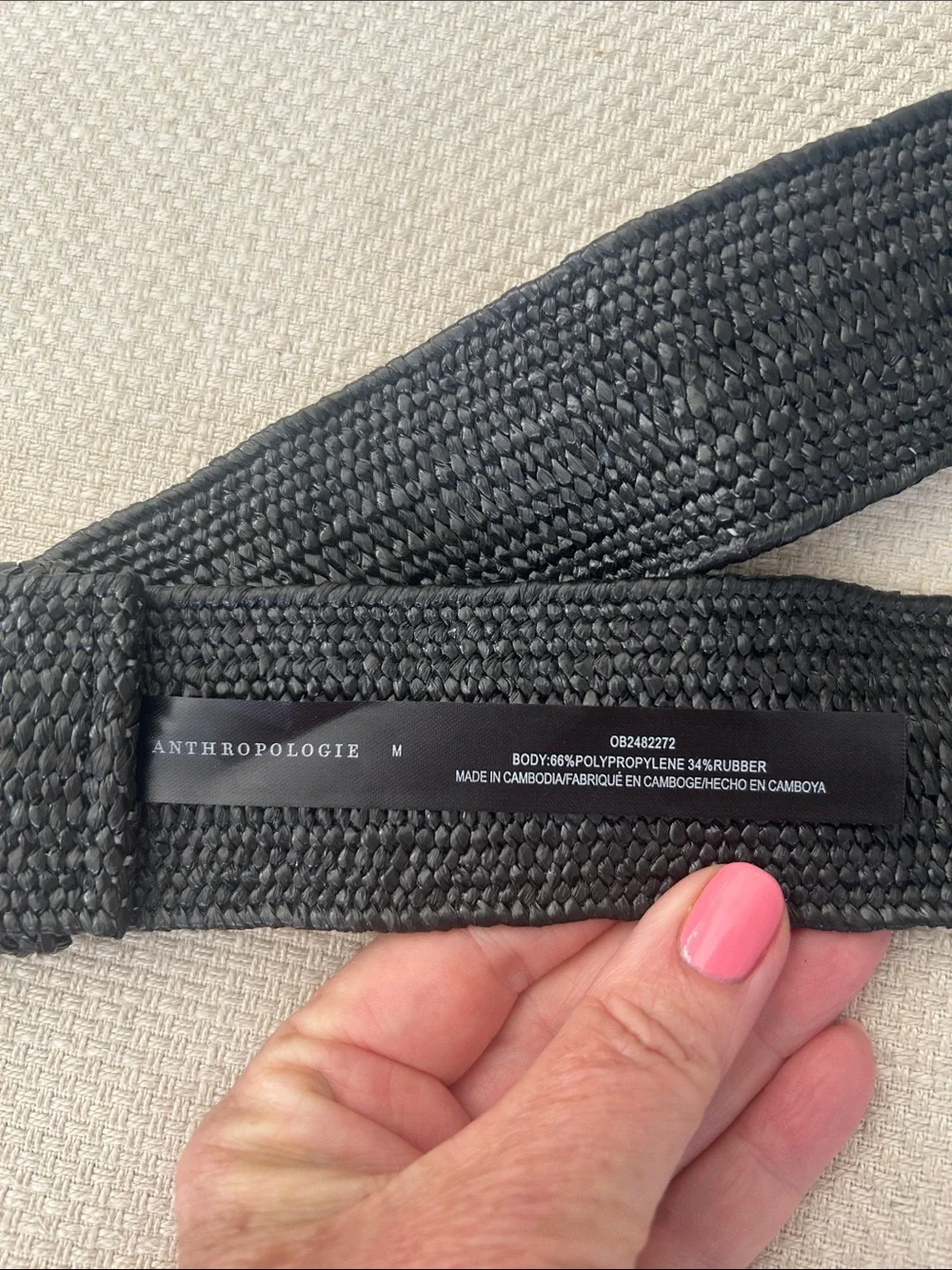 Anthropologie Black Textured Woven Belt with Round Wrapped Buckle